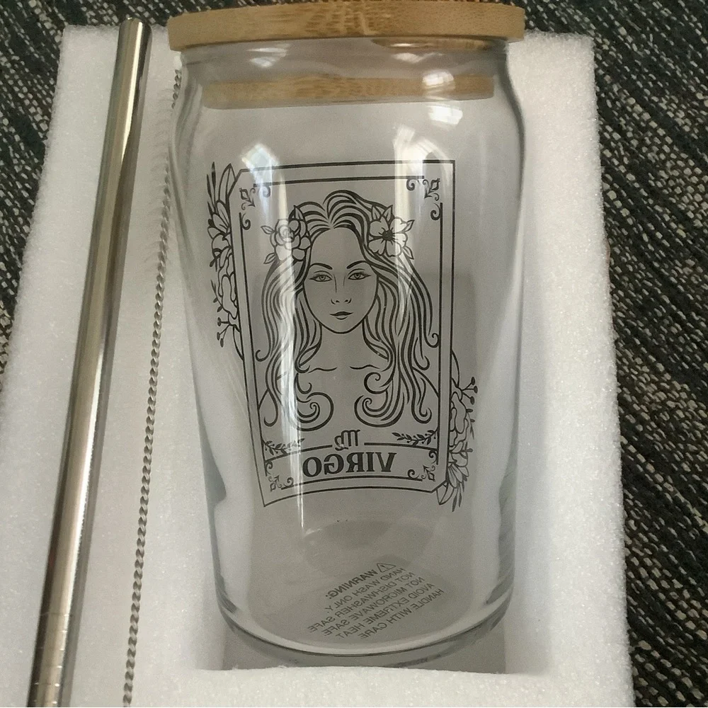 VIRGO ZODIAC CAN GLASS NWOT
